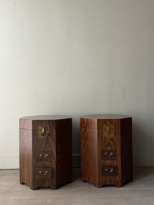 2 octagonal rosewood side tables. Sold individually.