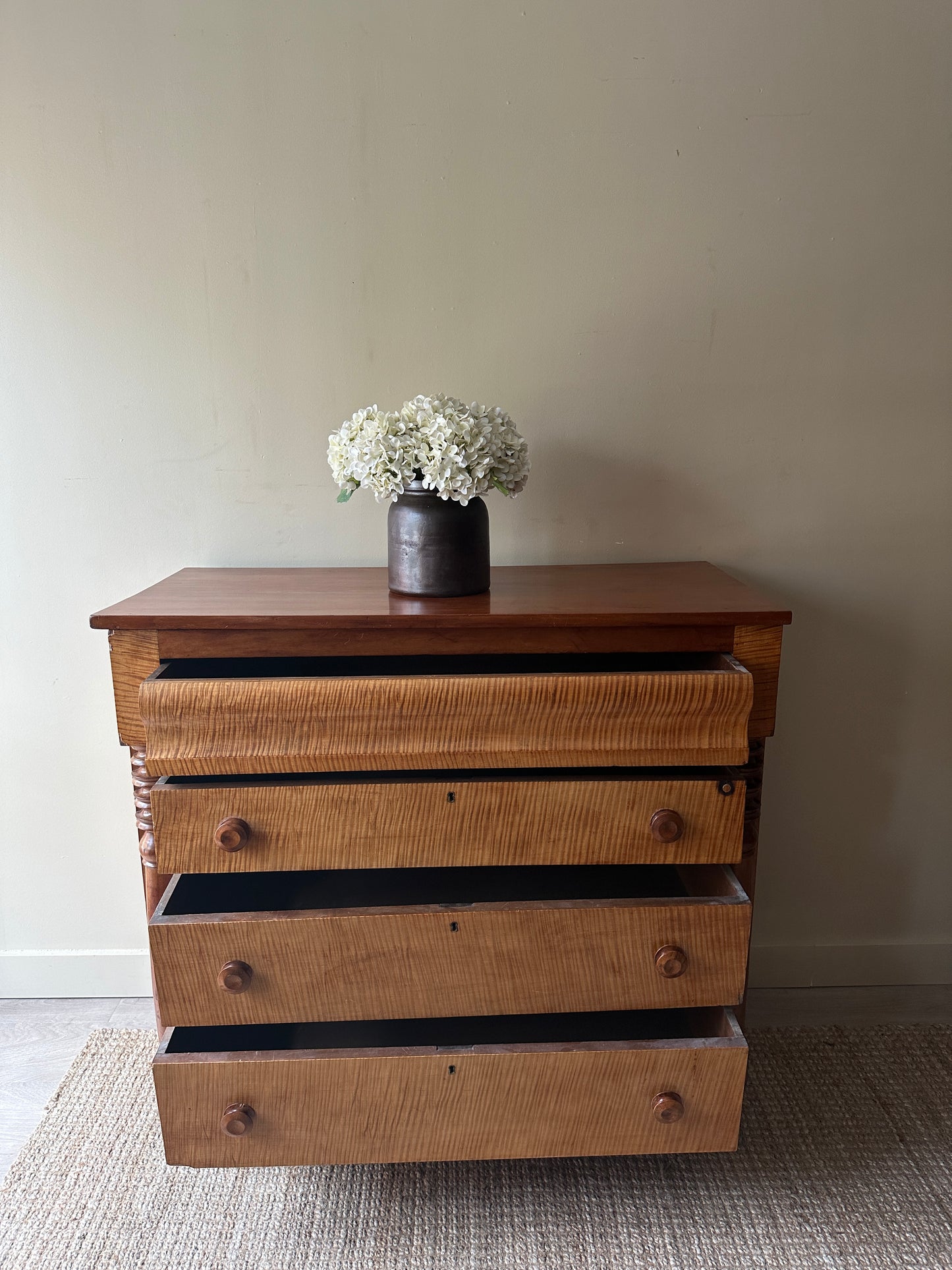 Tiger maple and cherry dresser