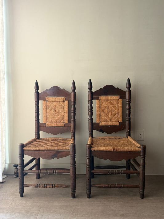 Pine and rush hall chairs (right)
