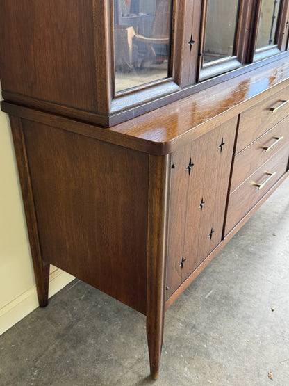 Broyhill walnut two piece hutch