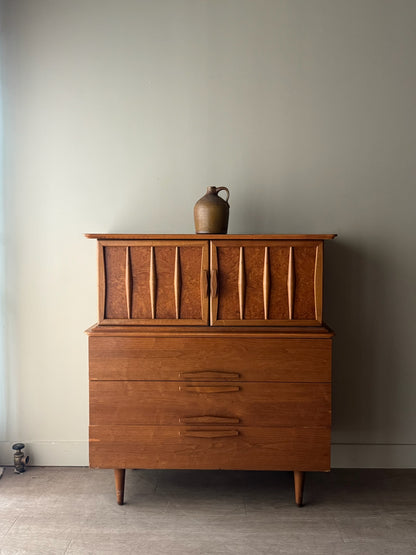 Walnut burlwood gentleman’s dresser