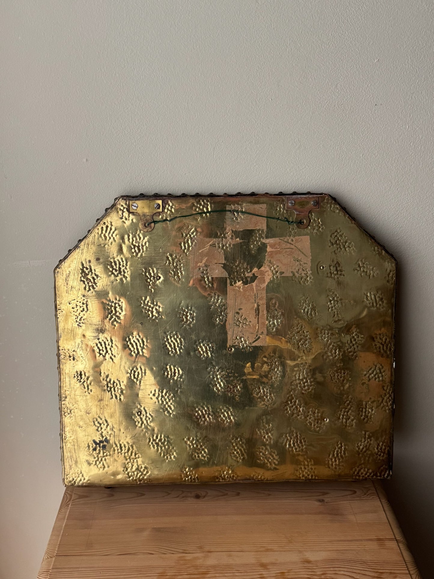 Victorian brass wall mirror & coat rack