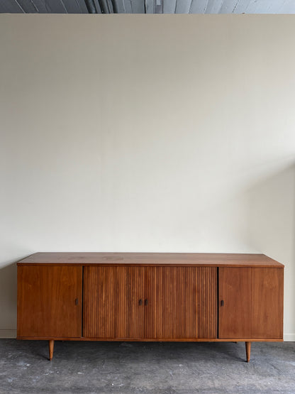 Walnut tambour door credenza