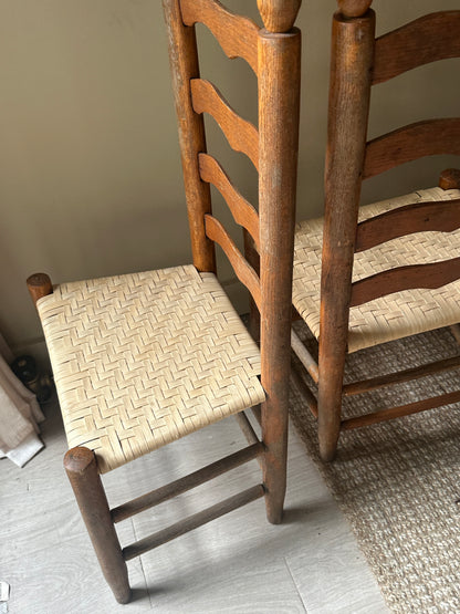 Woven ladder back chairs. Sold as set of 4.