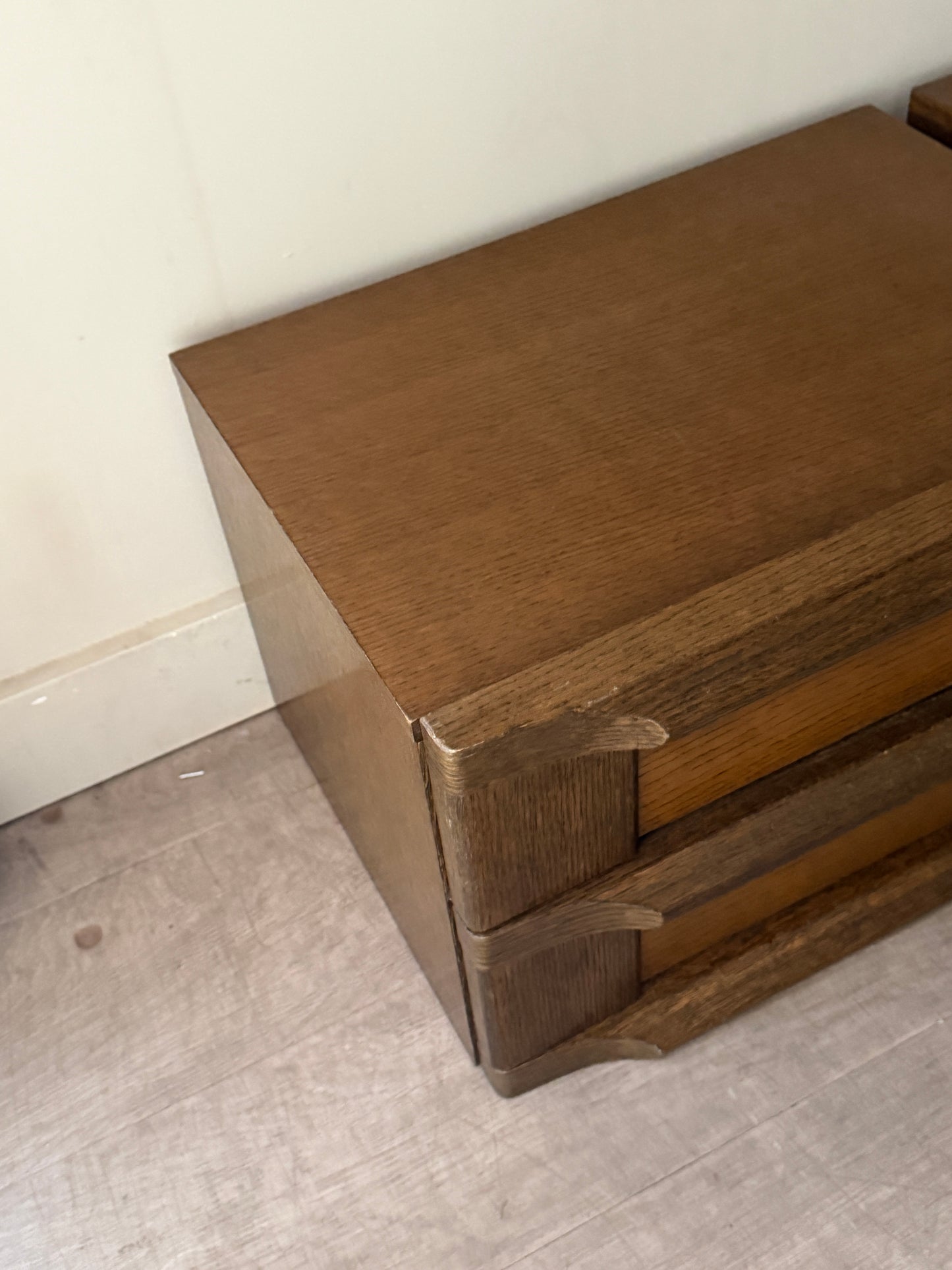Pair of Brutalist Dutch oak nightstands.