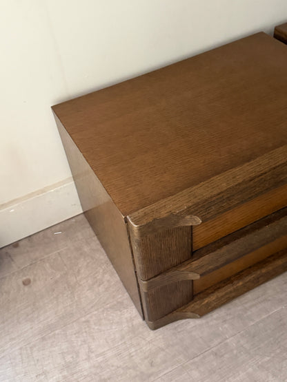 Pair of Brutalist Dutch oak nightstands.