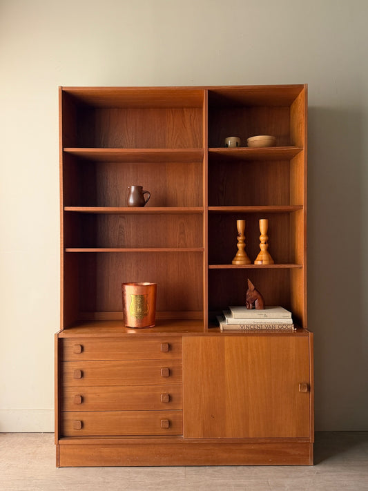 Danish teak two piece bookcase with drawers