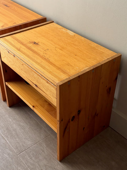 Swedish pine nightstands. Sold as a pair.