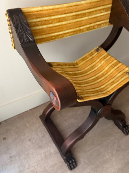Folding mahogany and velvet vanity chair