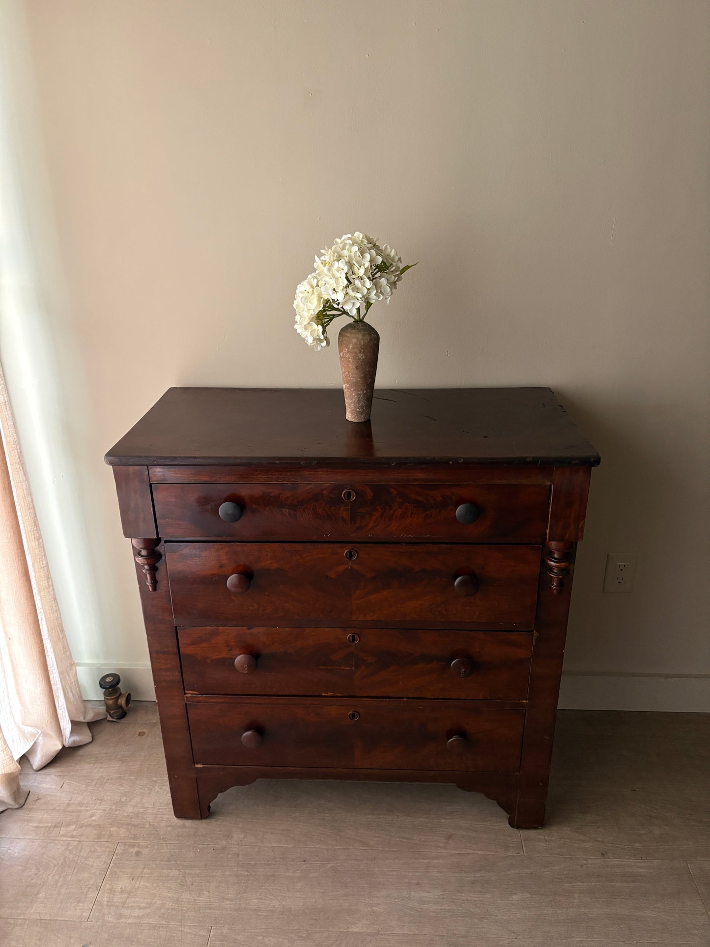 Empire burled walnut dresser
