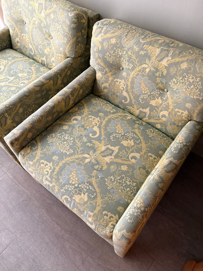 Directional green floral upholstered lounge chairs. Sold individually.