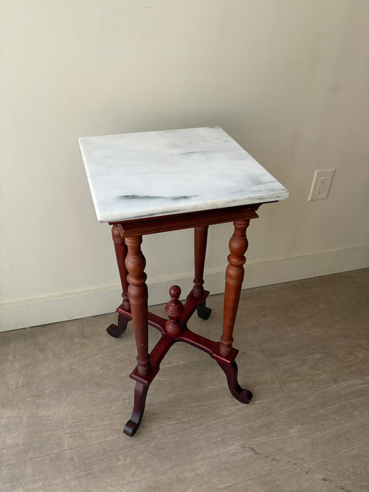 Marble top mahogany side table