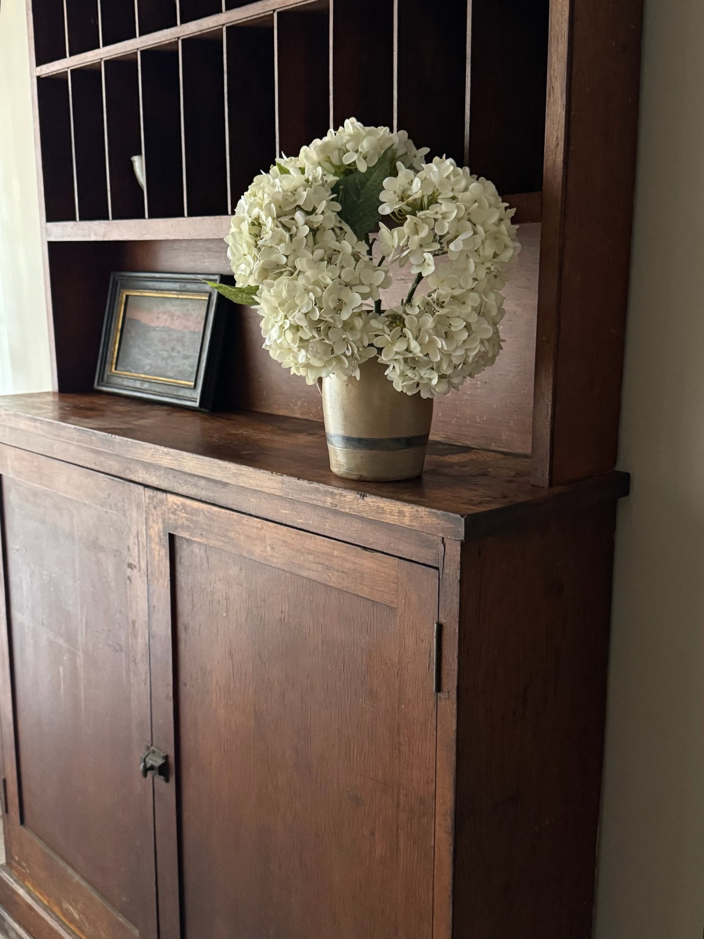 Oak stepback display cupboard