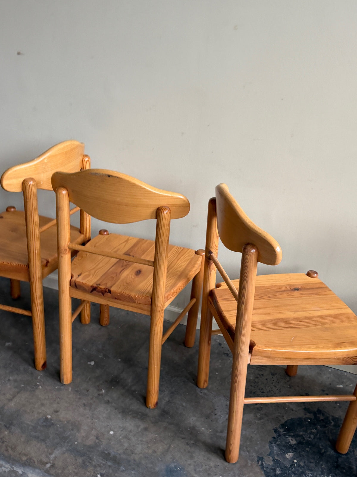 Rainer Daumillier pine dining chairs. Sold individually.