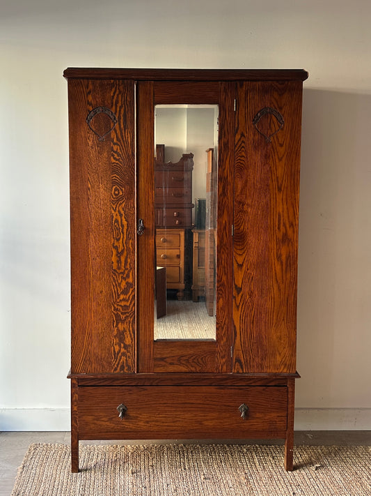 English Tiger oak armoire