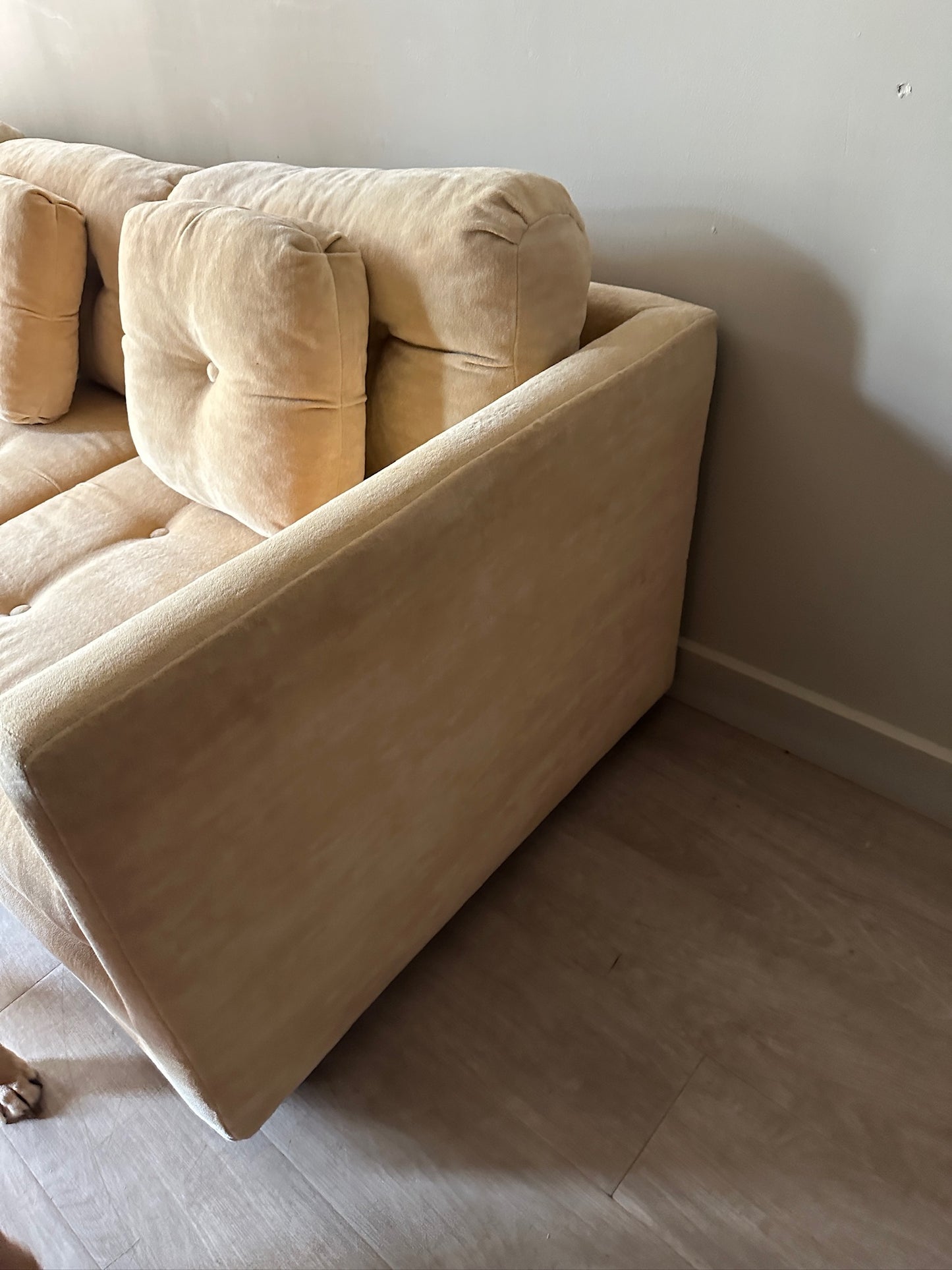 Velvet pale yellow couch