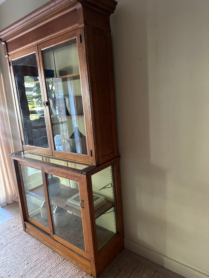 Two piece oak display case