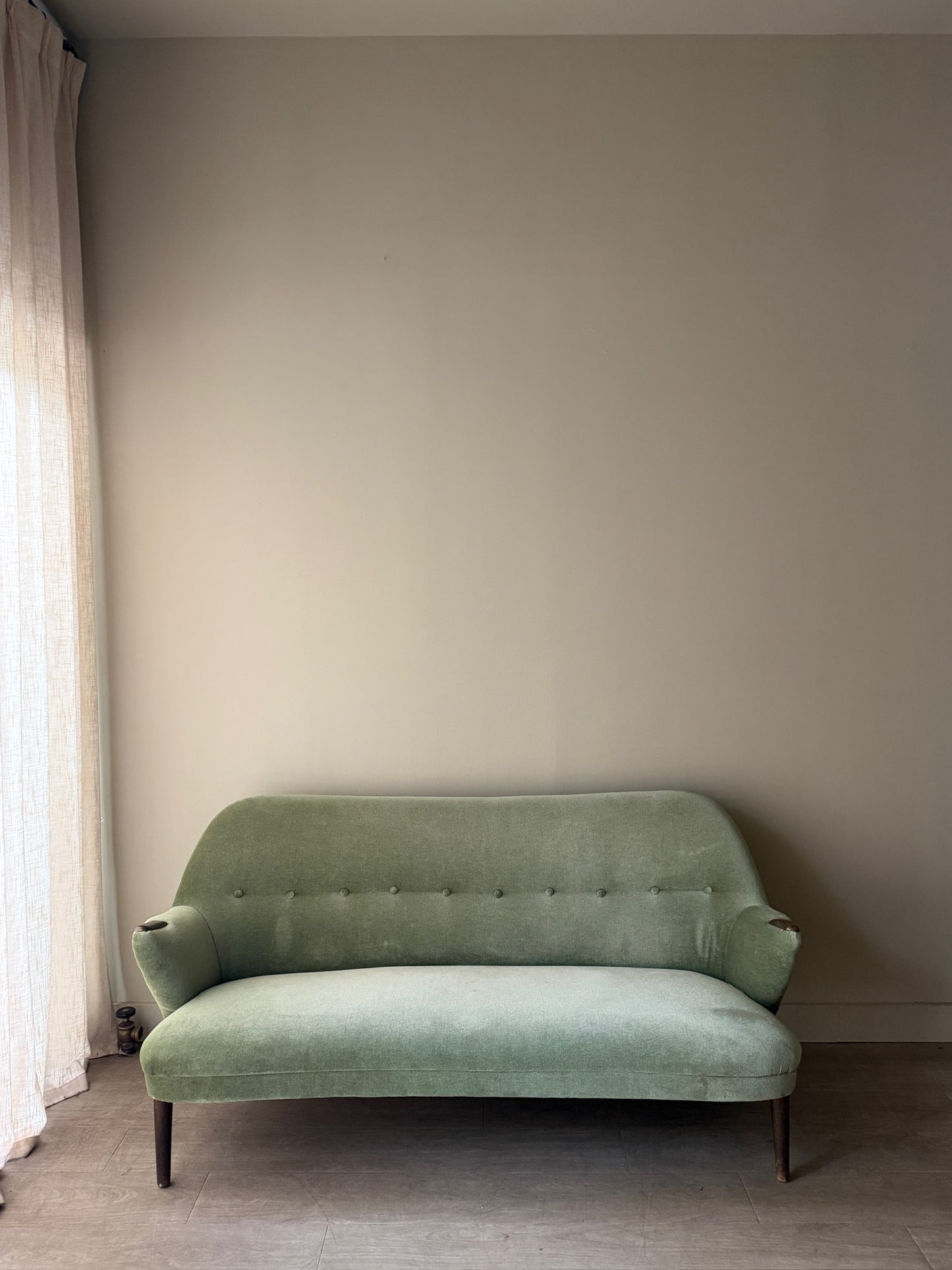 Danish celadon velvet sofa