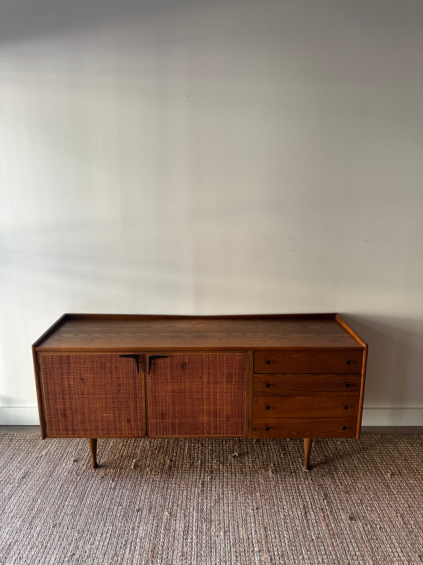 Oak and rattan credenza