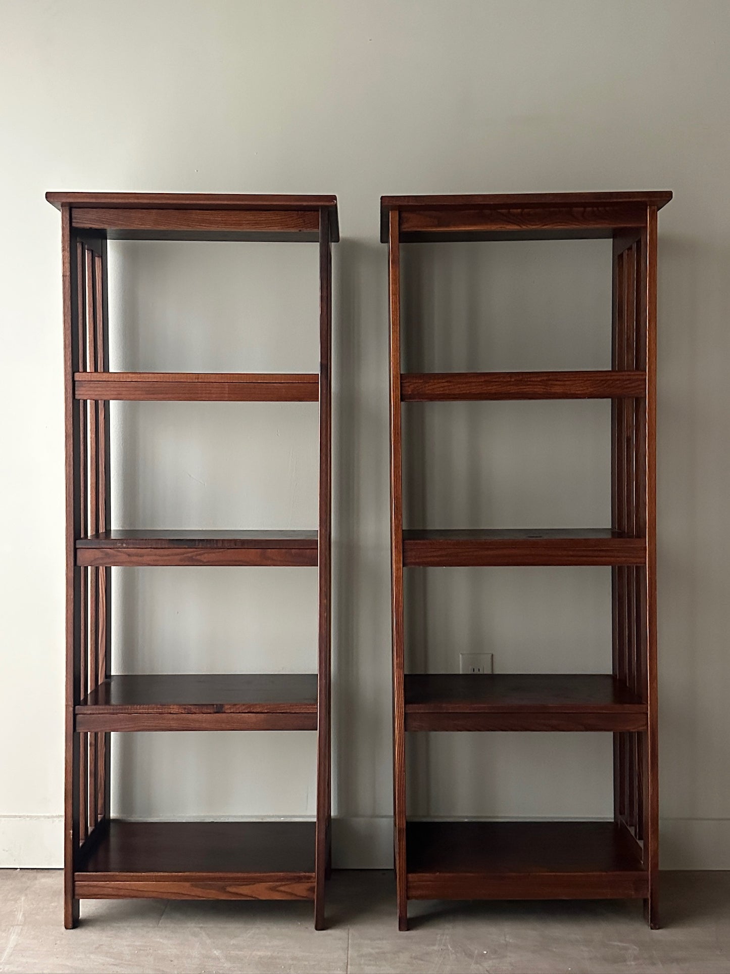 2 Mission Oak Shelves. Sold individually.