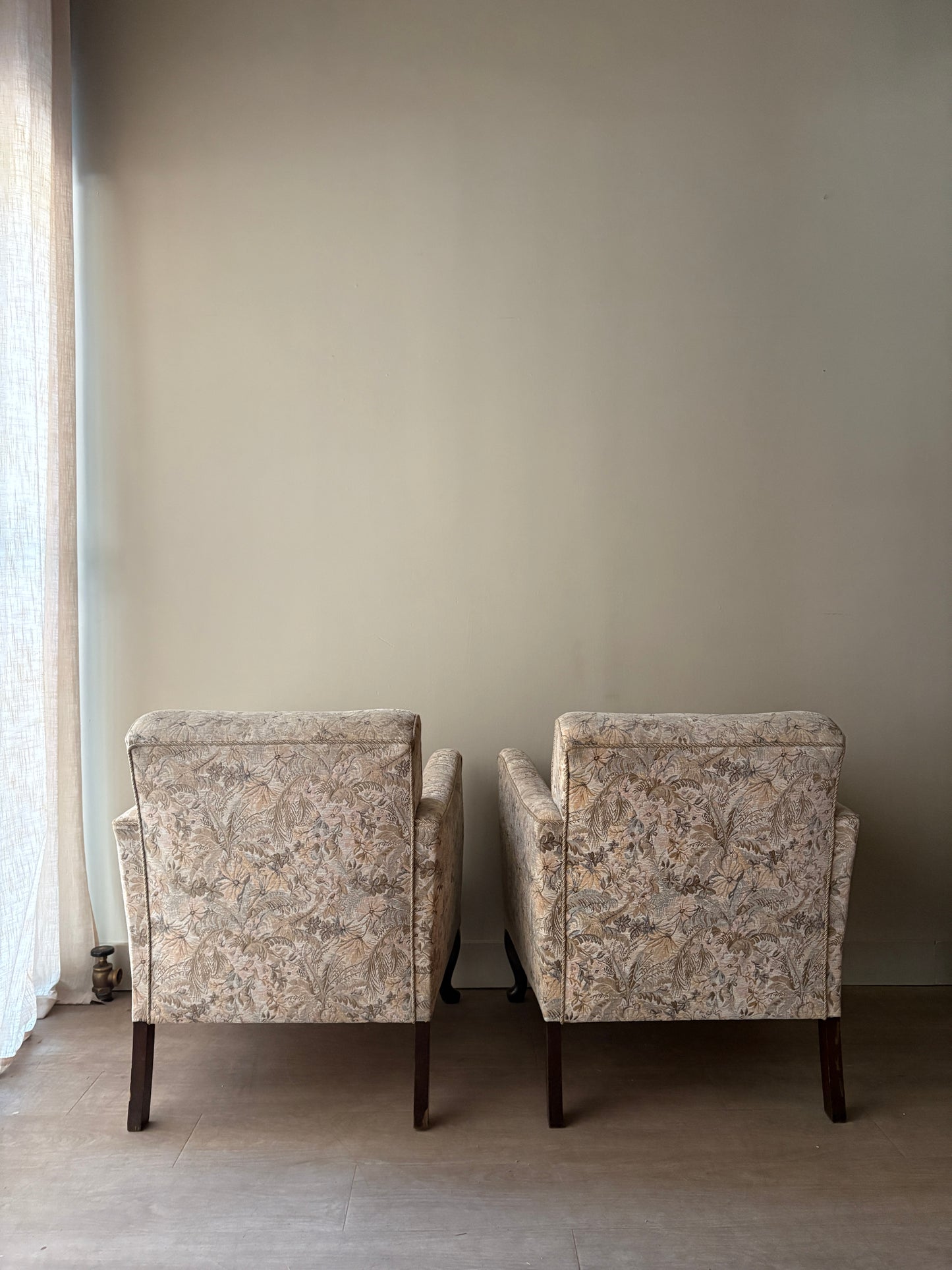Danish floral upholstered lounge chairs. Sold individually.