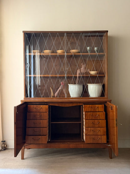 Scandinavian walnut two piece hutch