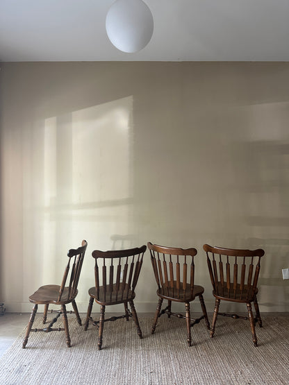 Pine dining chairs. Sold in pairs.