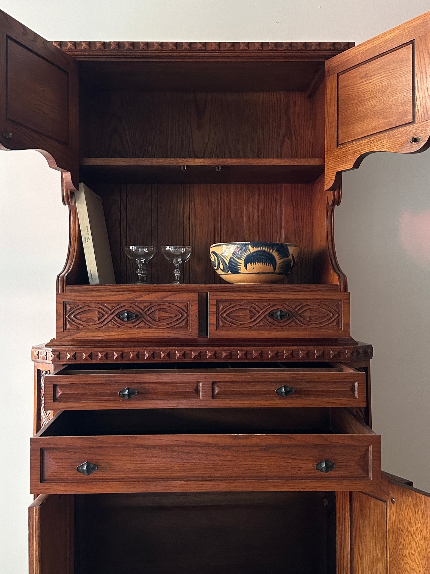 Carved oak hutch