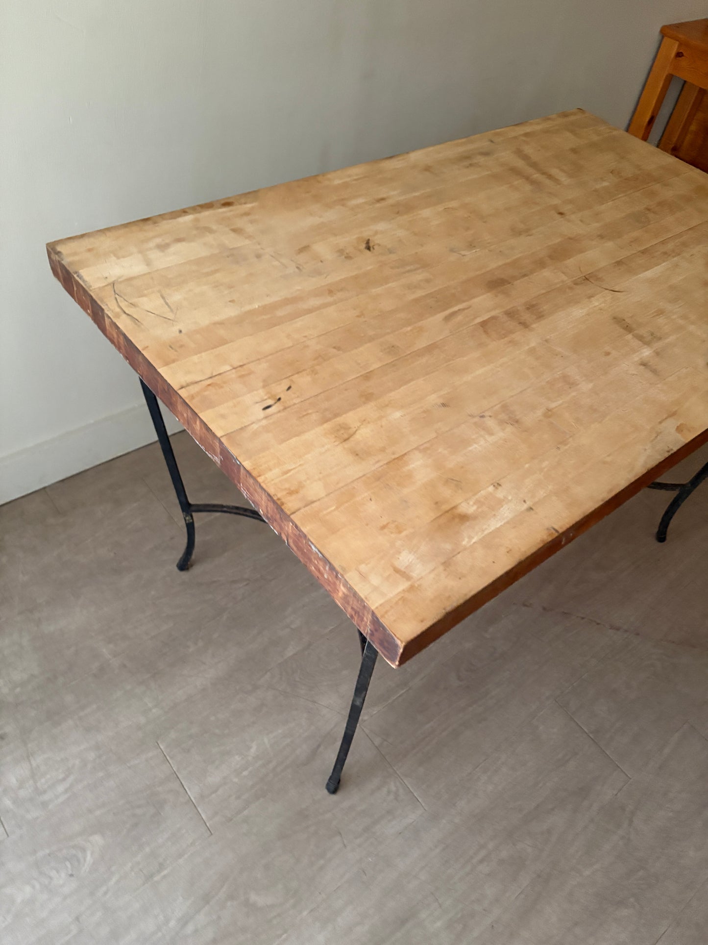 Butcher block & wrought iron table