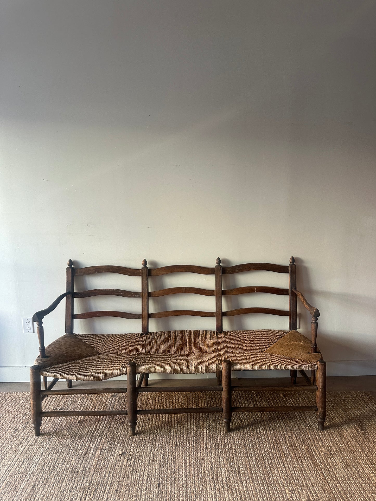 French provincial rush seat bench