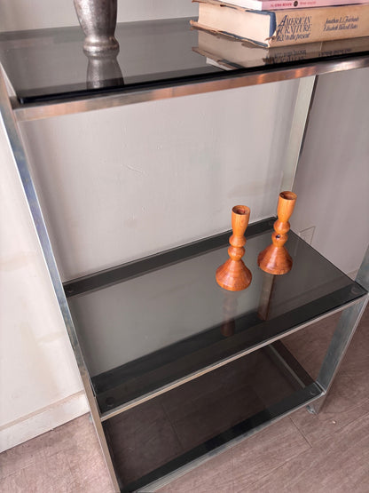 Steel and smoked glass etagere