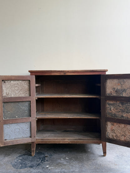 Poplar punched tin cupboard
