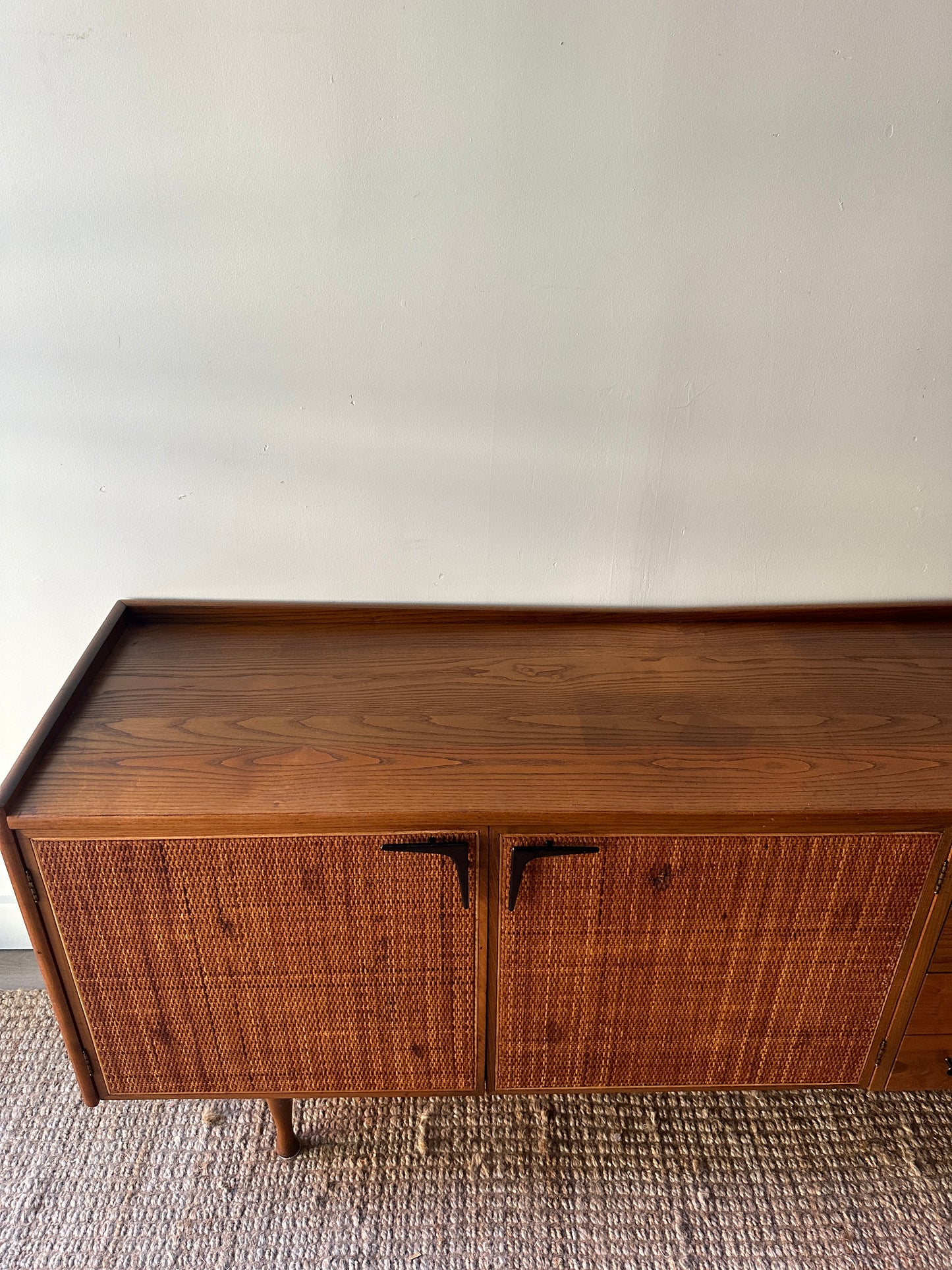 Oak and rattan credenza