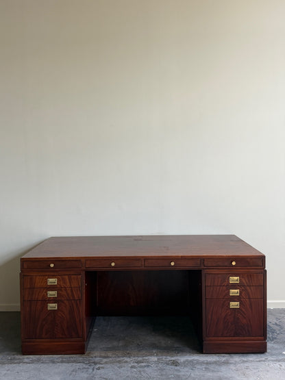 Walnut and mahogany campaign executive desk