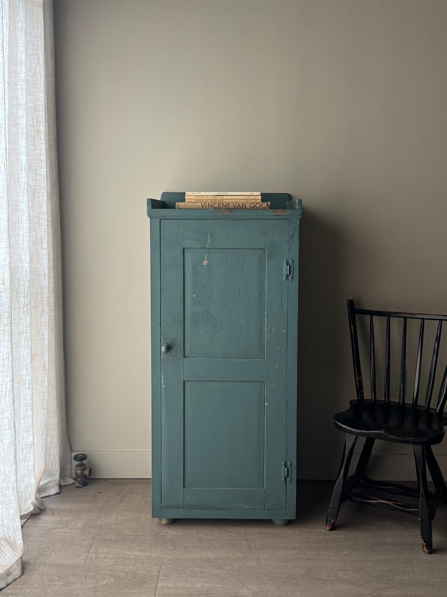 Blue painted pine cupboard