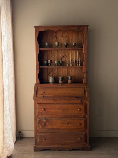 Pine two piece secretary hutch