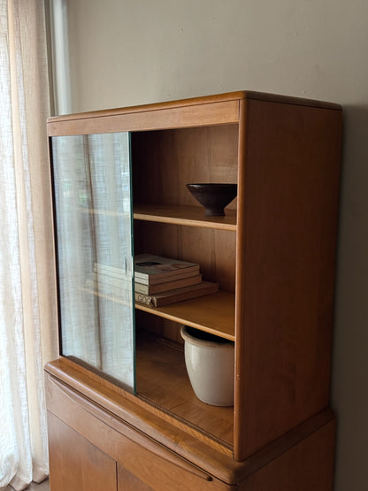 Heywood Wakefield maple two piece display cabinet