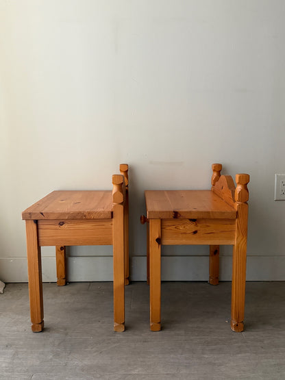 Scandinavian pine nightstands. Sold as a pair.
