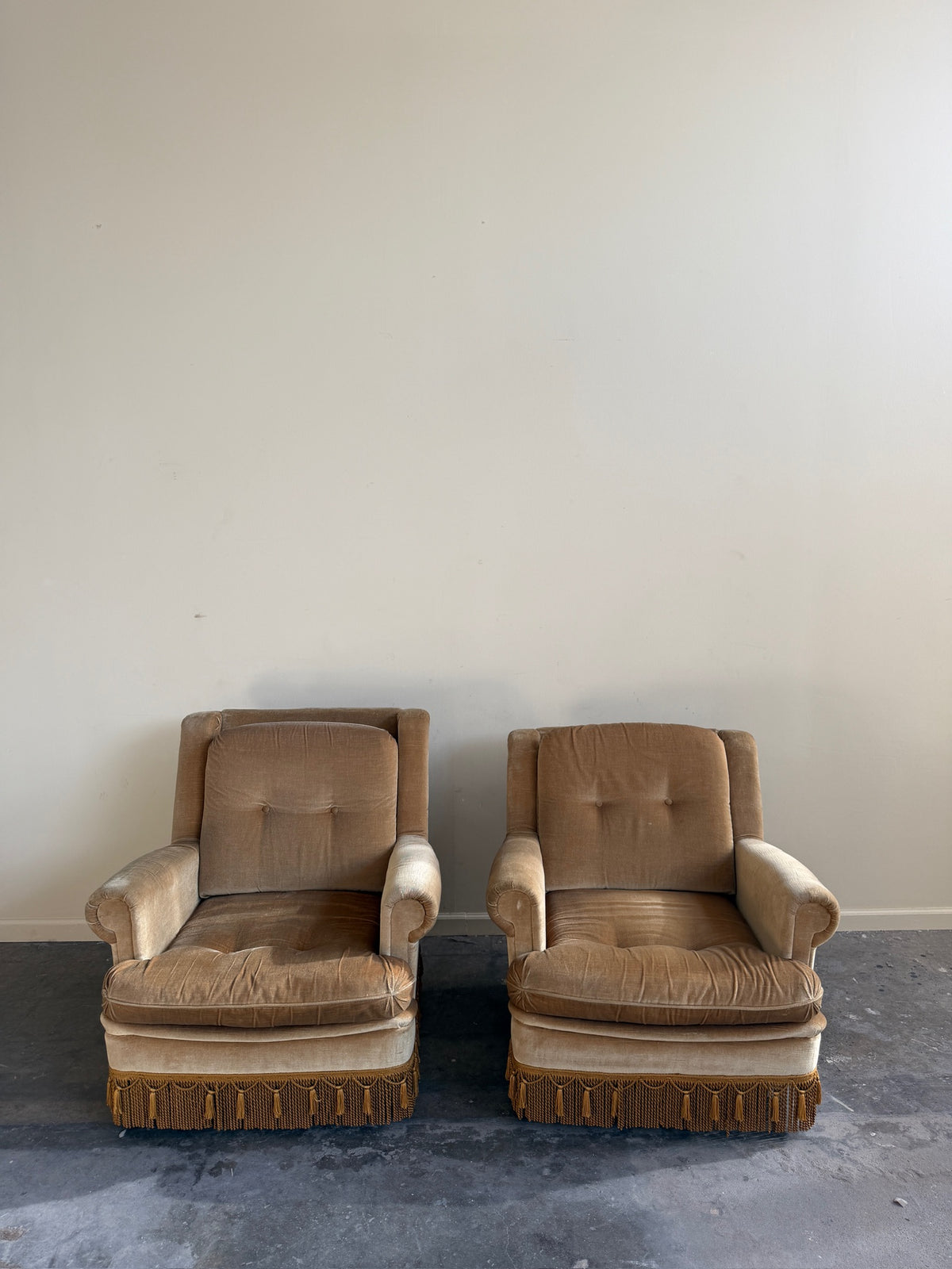French green velvet lounge chairs (right)
