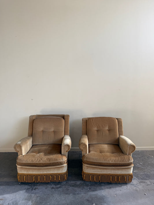 French green velvet lounge chairs (right)