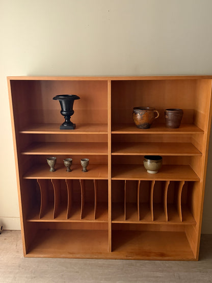 Scandinavian pine bookcase with record storage