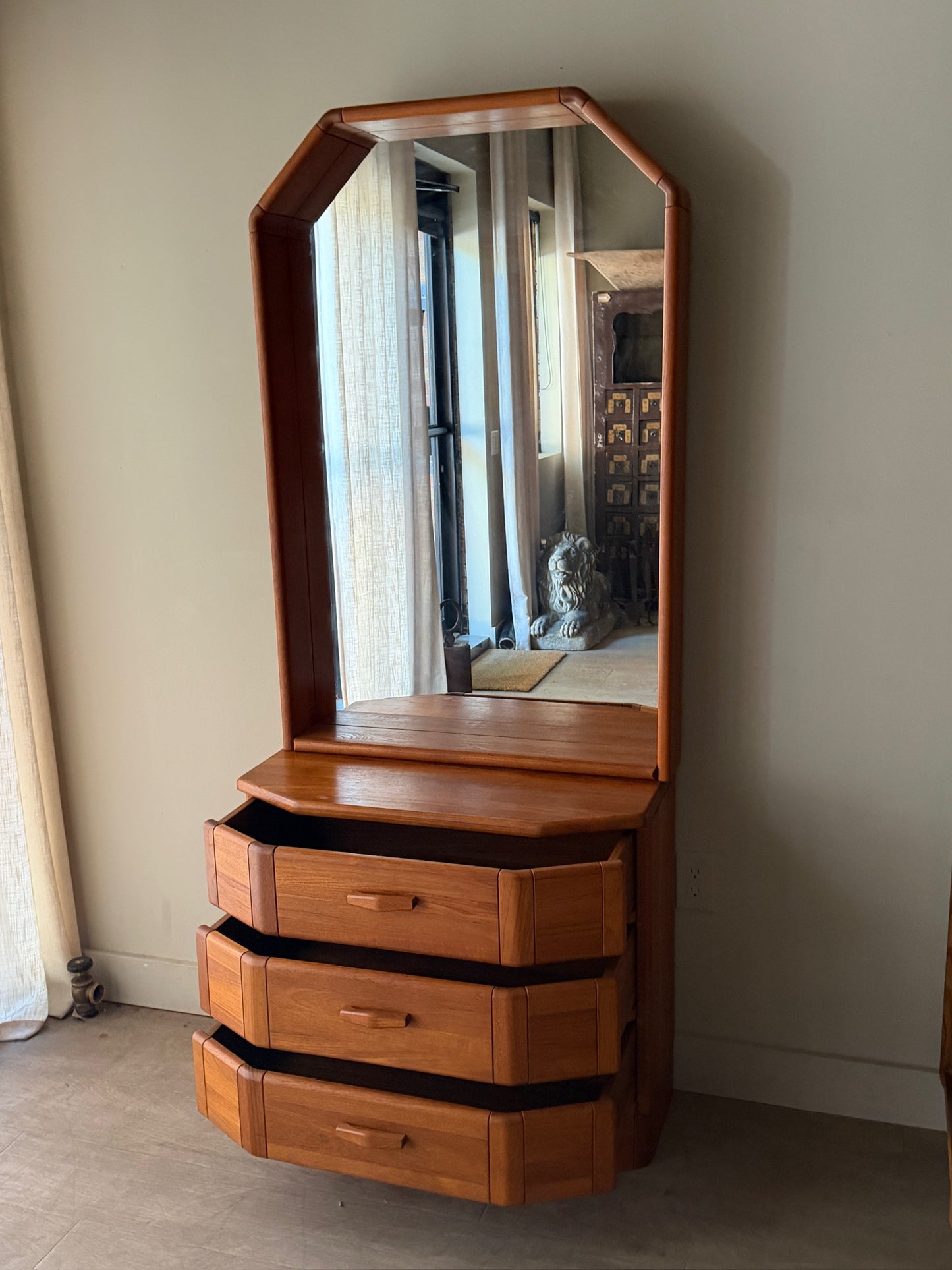 Scandinavian teak 3 drawer dresser with mirror