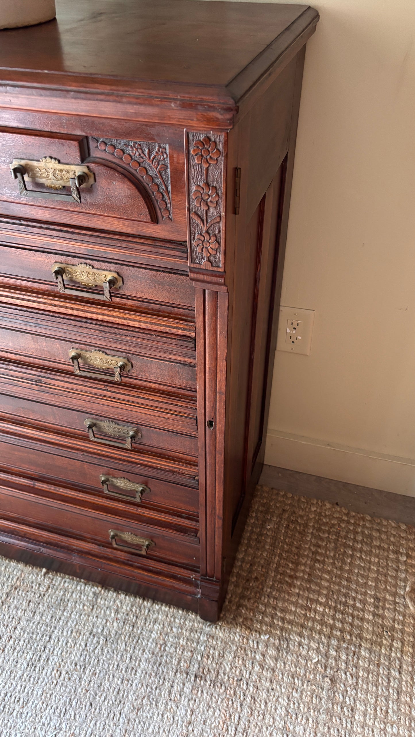 Side lock mixed wood dresser