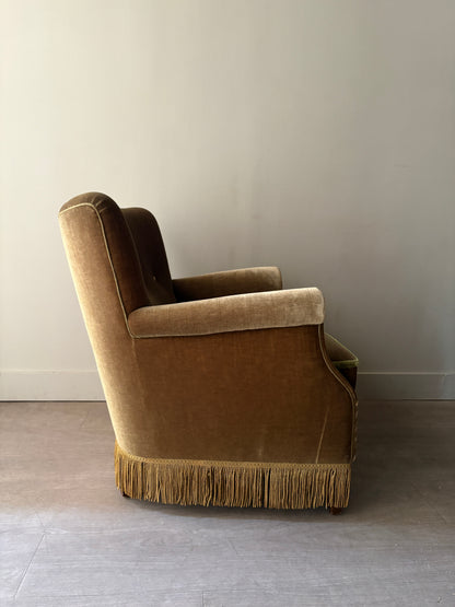 Danish olive mohair lounge chair