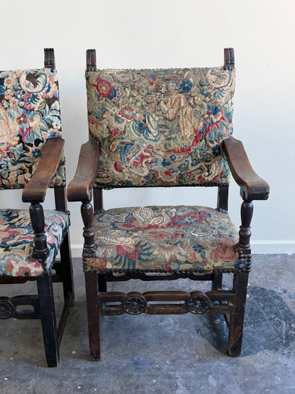 Italian Baroque upholstered walnut armchairs (right)