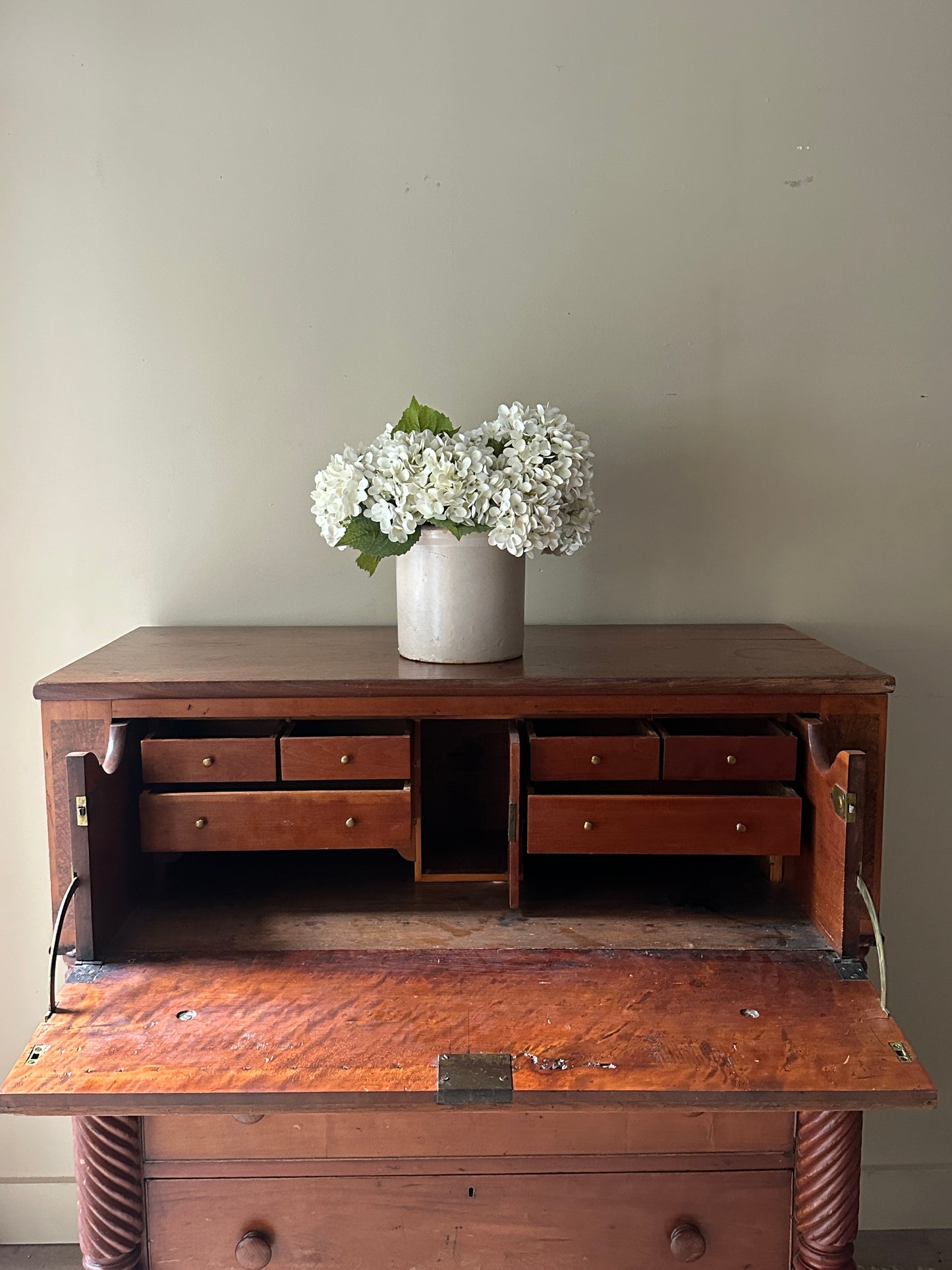 Mixed wood secretary dresser