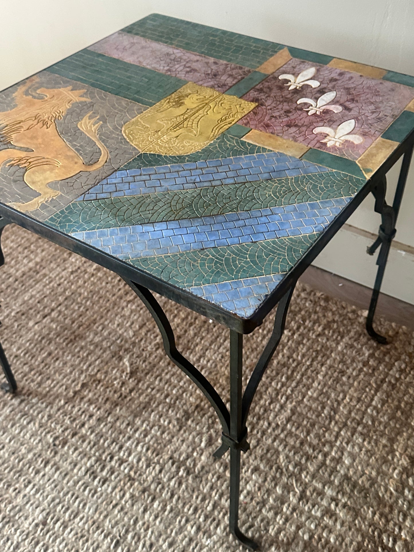Tile and wrought iron side table