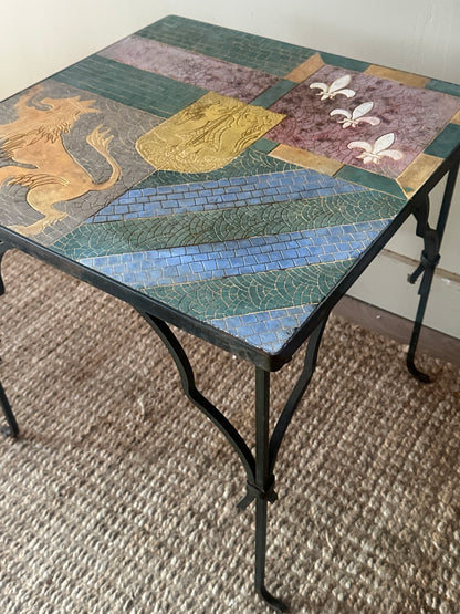 Tile and wrought iron side table