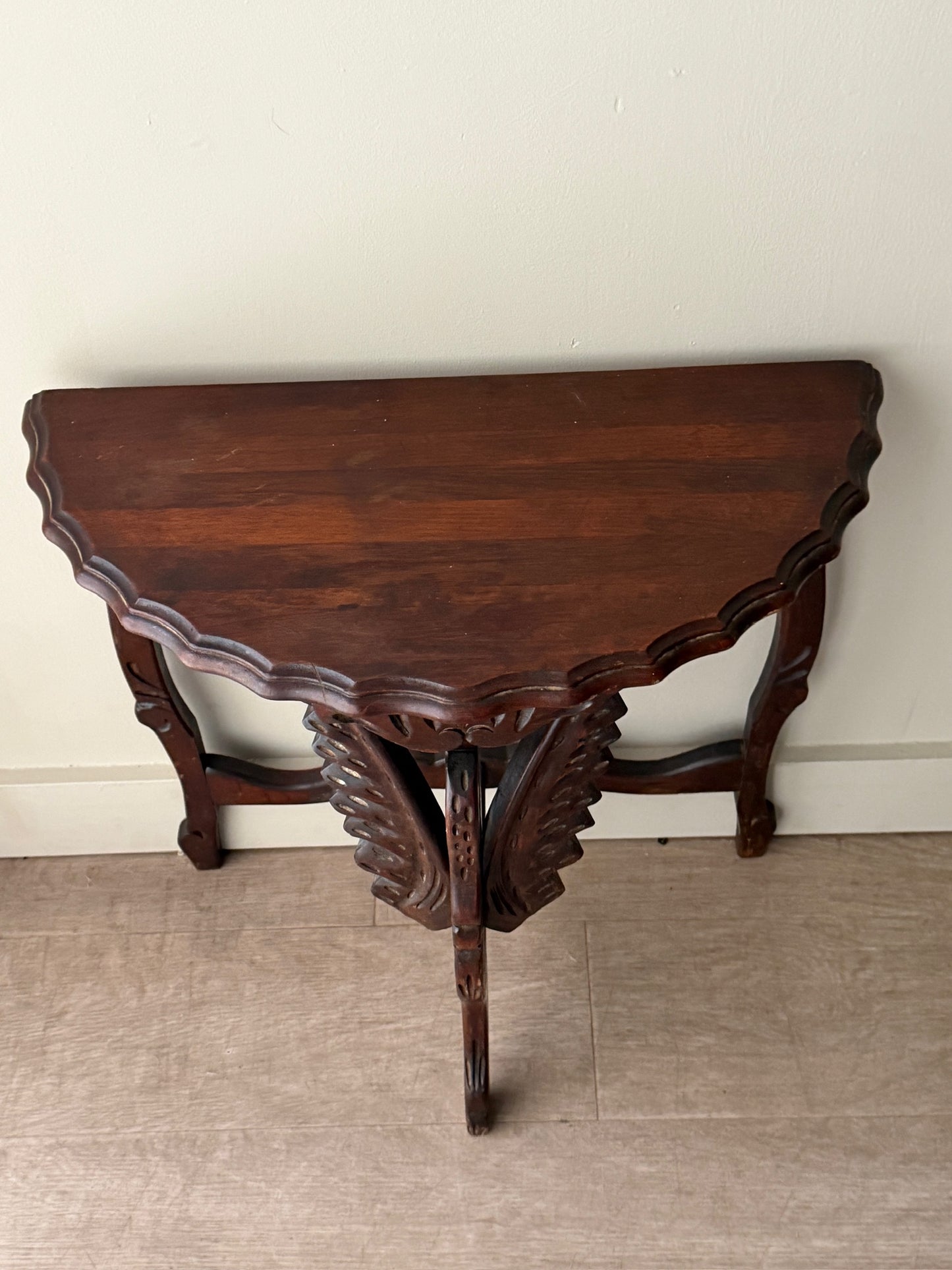 Beaux Arts carved swan demilune side table