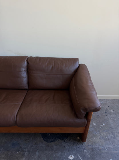 Mikael Laursen Danish teak & brown leather sofa